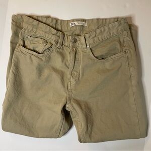 Zara Mens Tan Jeans USA 31 Regular Straight Fit Button  Slight Stretch EUC